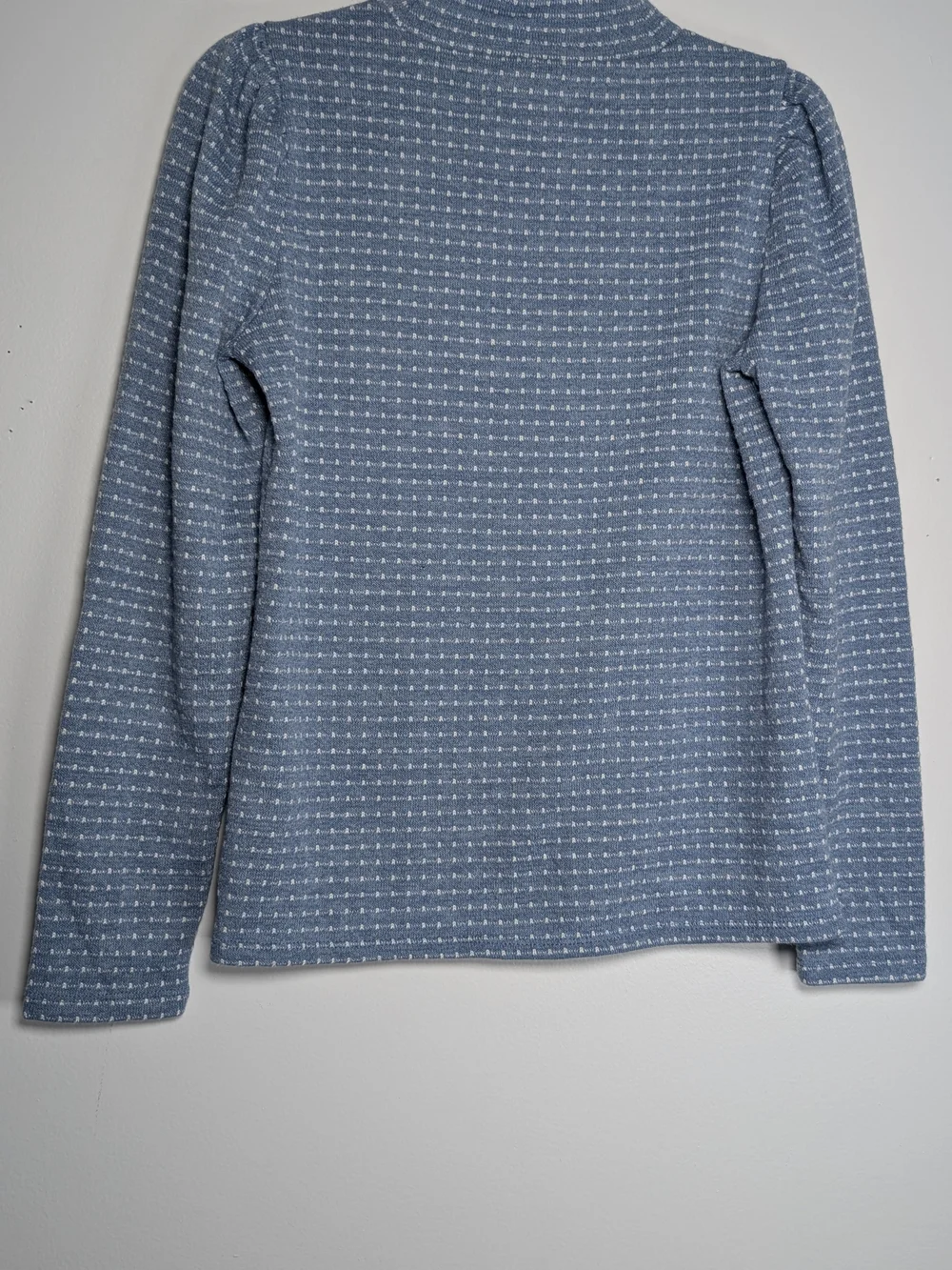 Madewell Puff Sleeve Mockneck Sweater Top XS Blue White Coastal Preppy Feminine